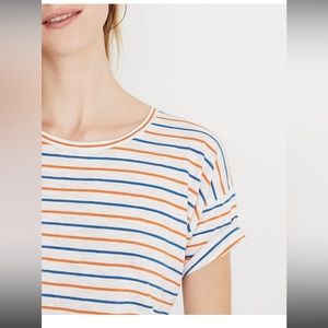 Madewell Whisper Cotton Crewneck Tee in Brion Stripe, Off-White, Blue, Red